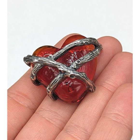 Rare Mignon Faget Red Sterling Silver 925 Secret Heart Brooch Pin w Pouch Bag - Picture 10 of 12